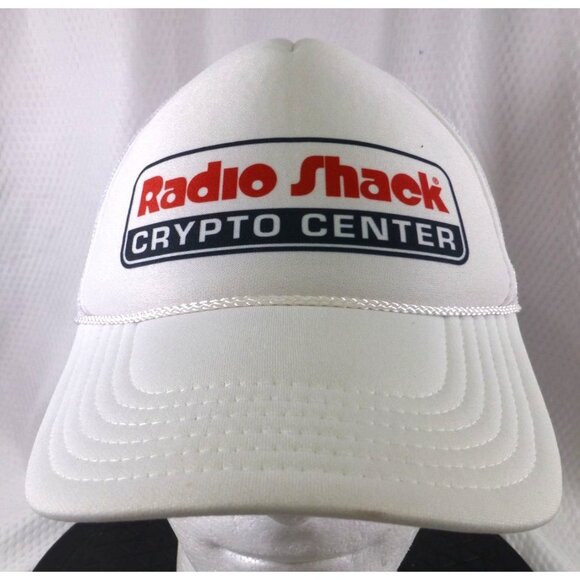Rare Radio Shack Crypto Center White Mesh Trucker Hat Vintage Promo Cap - Picture 1 of 6